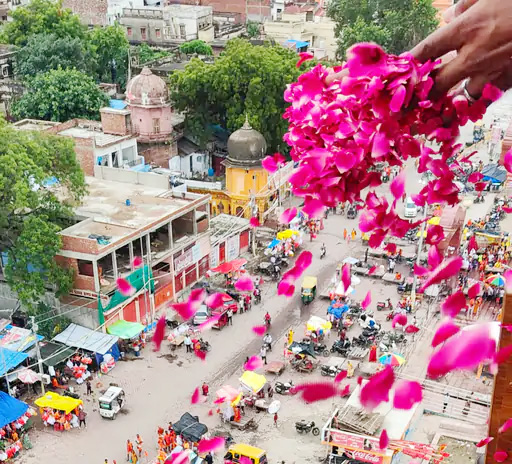 मनकामेश्वर महादेव मन्दिरे हेलिकॉप्टरतः पुष्पवृष्टिः-मन्दिरेषु दीर्घाः पङ्क्तयः, प्रयागराजस्य शिवमन्दिराणि ‘बम-बम भोले’ इत्यनेन प्रतिध्वनितानि सन्ति