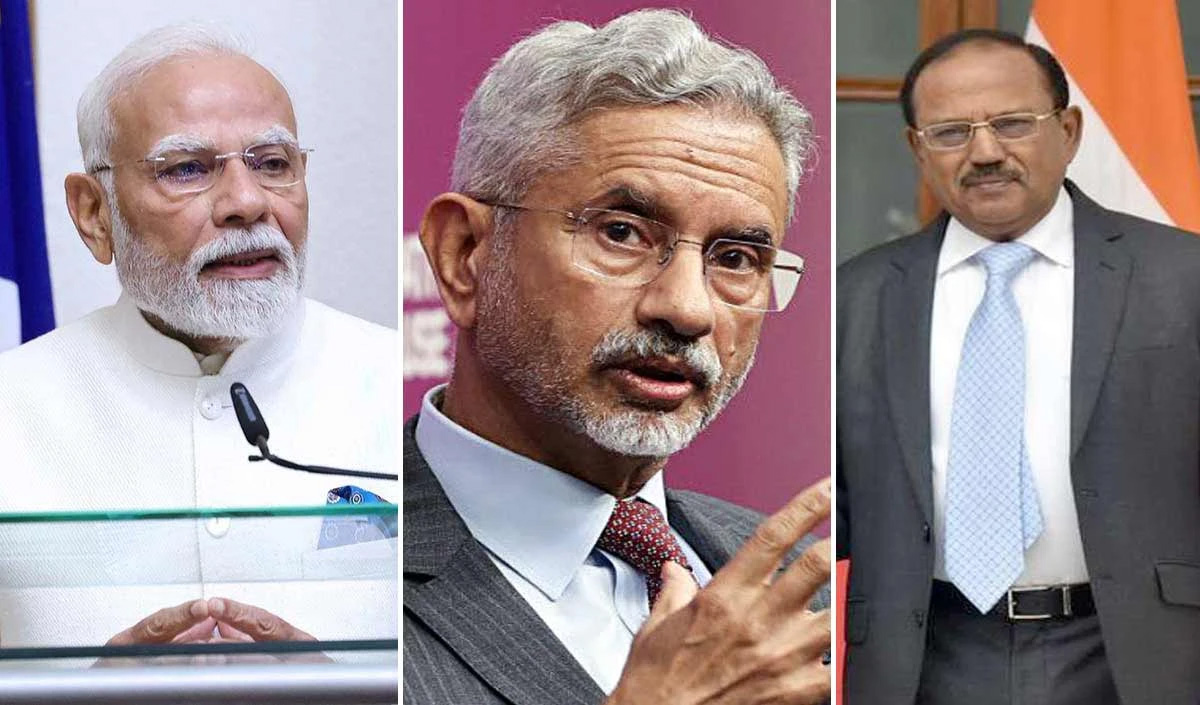 प्रधानमंत्री मोदी, जयशंकर: डोवालश्च एतेषां भारतस्य त्रि-इञ्जिन-कूटनीतिः विश्वं चकितवती
